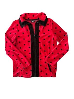 Onque Casual Red Polka Dot Zip-Up Jacket with Black Trim size S